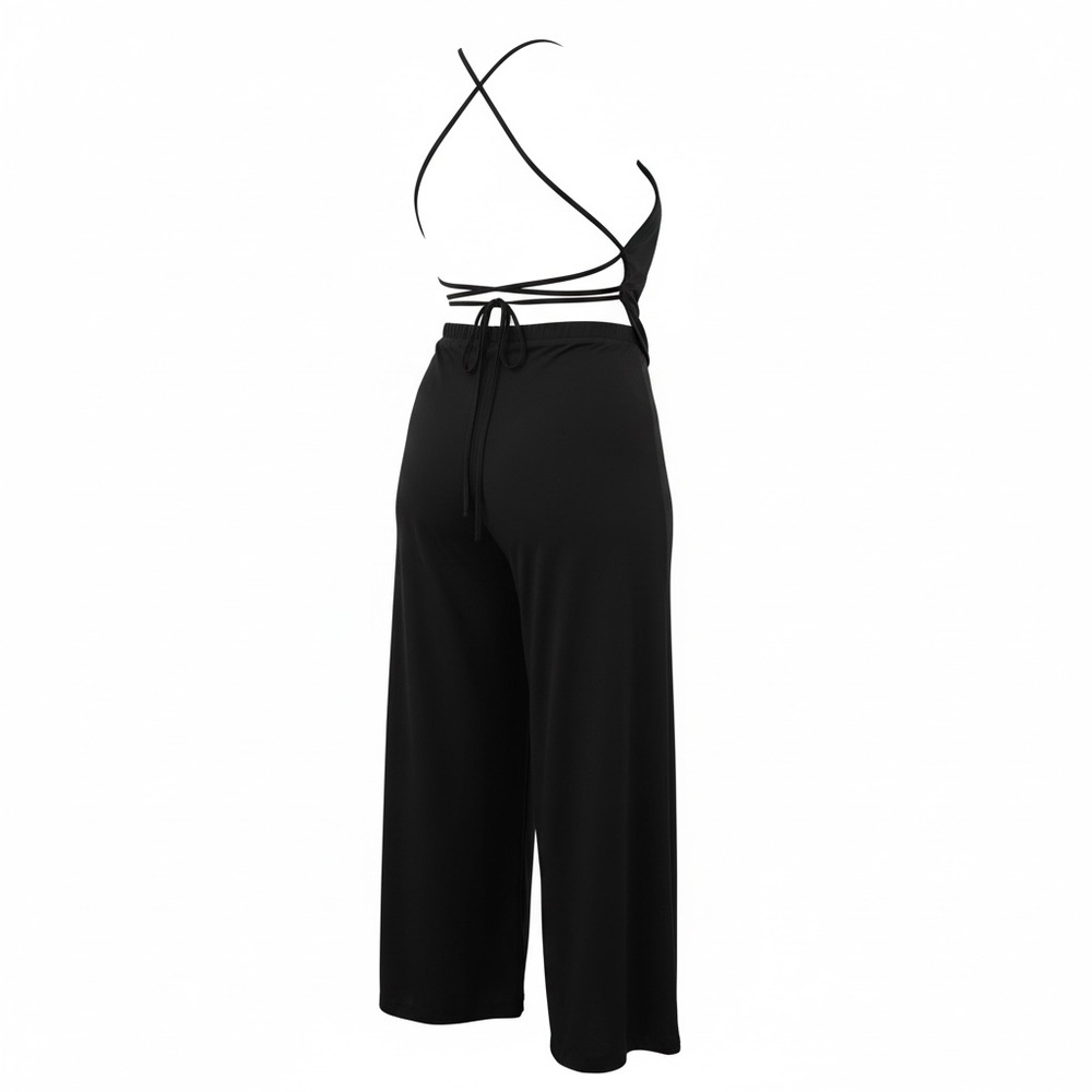 Forever 21 Black Contemporary Backless Crisscross Jumpsuit.